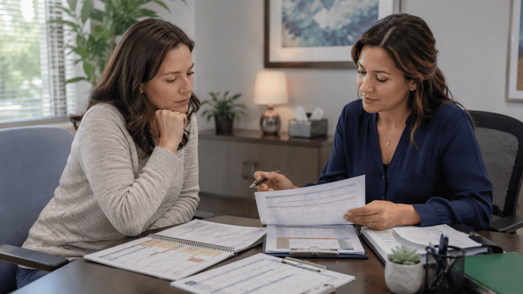 Patient asks Can I do Spravato and TMS together? while reviewing treatment records with a healthcare coordinator.